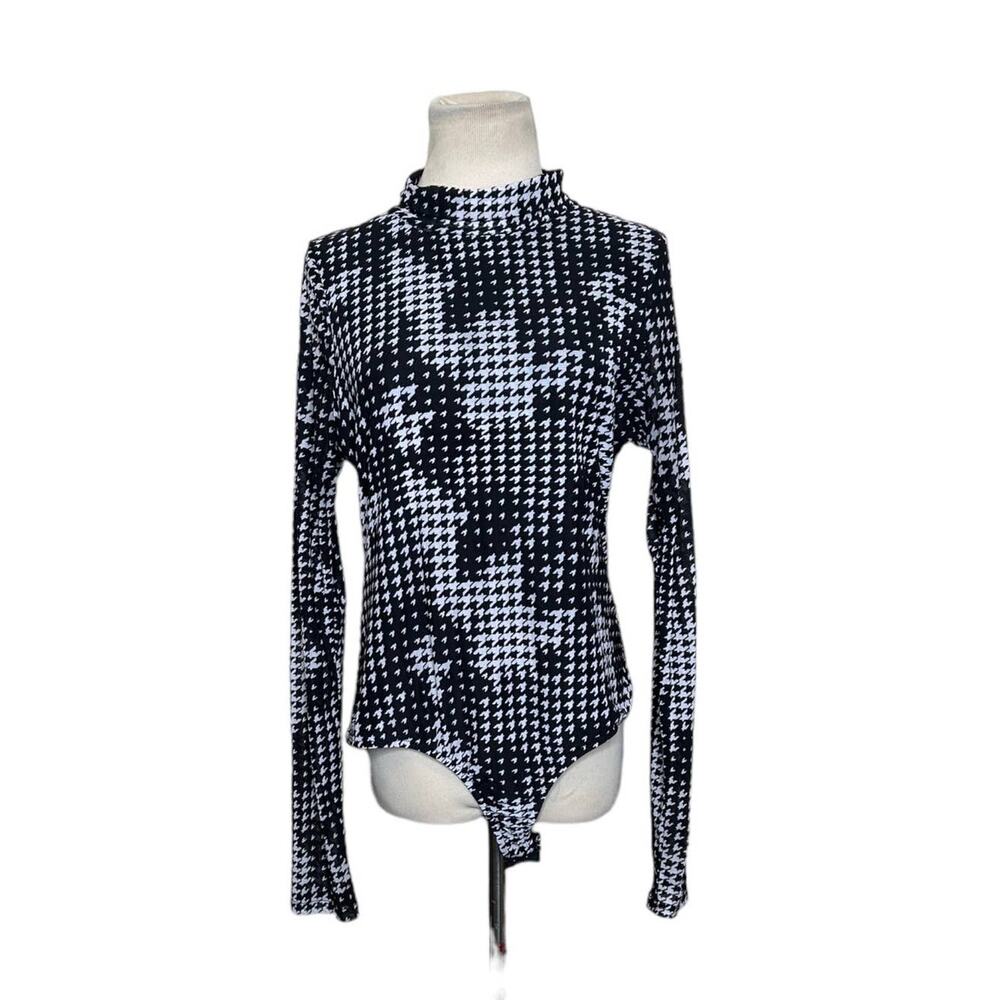 Ember black gray houndstooth long sleeves bodysuit size XL